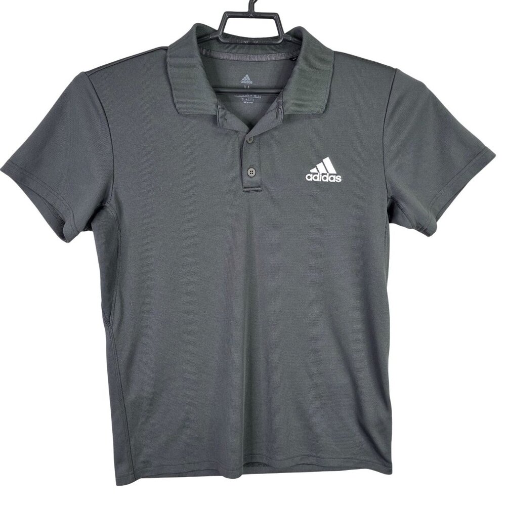 Mens Adidas Gray Climalite Polo Shirt Short Sleeve 100% Polyester Size M